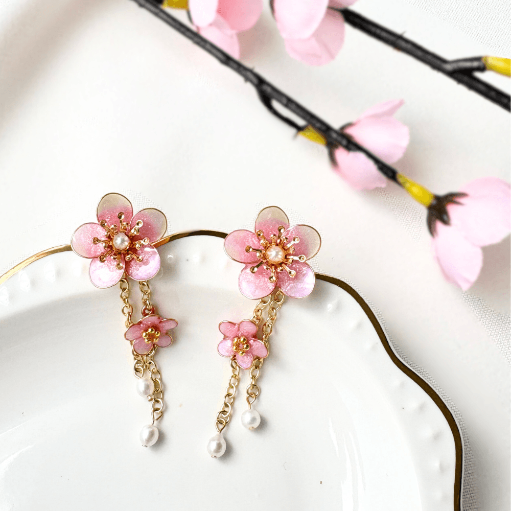 【梅】2wayピアス ピンクグラデーション 大人可愛い  サージカルステンレス 金属アレルギー対応 受注生産 春の新作